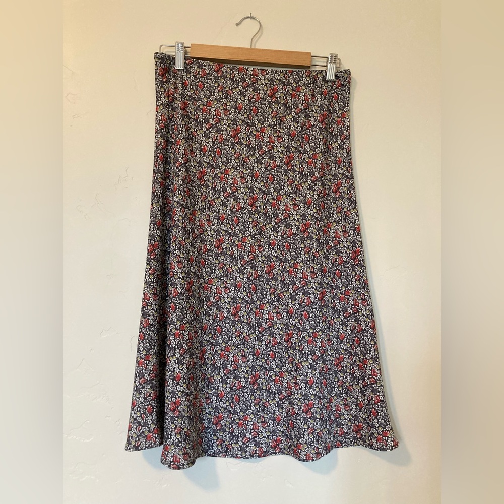 Loft Grey Floral Midi skirt Elastic Waist